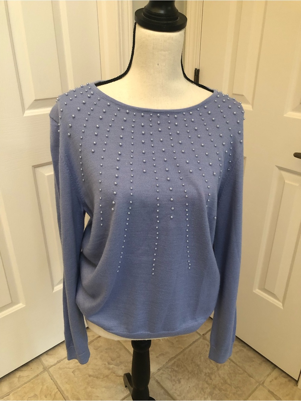 Blue Beaded Crewneck Sweater..Alfred Dunner